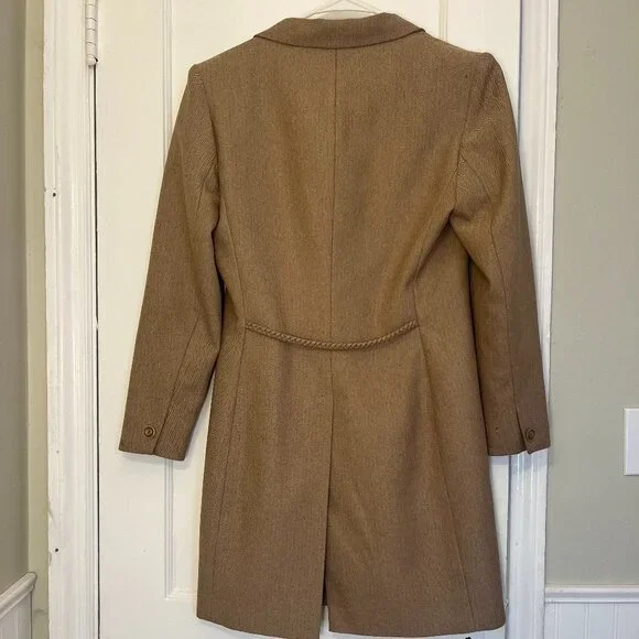 Larry Levine Classics Women Beige Tan Trench Coat Button Polyester Long - Picture 3 of 7